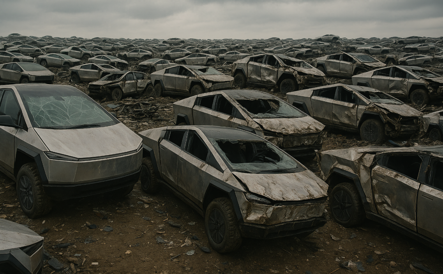 «Кладбище-cybertruck»:-десятки-непроданных-электромобилей-tesla-нашли-на-парковке-в-Детройте