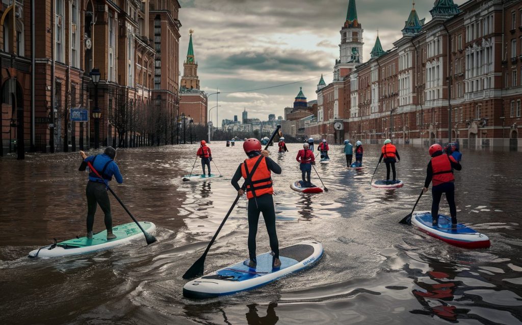 residents-of-krasnogorsk-have-mastered-sappboards-for-movement-along-flooded-streets